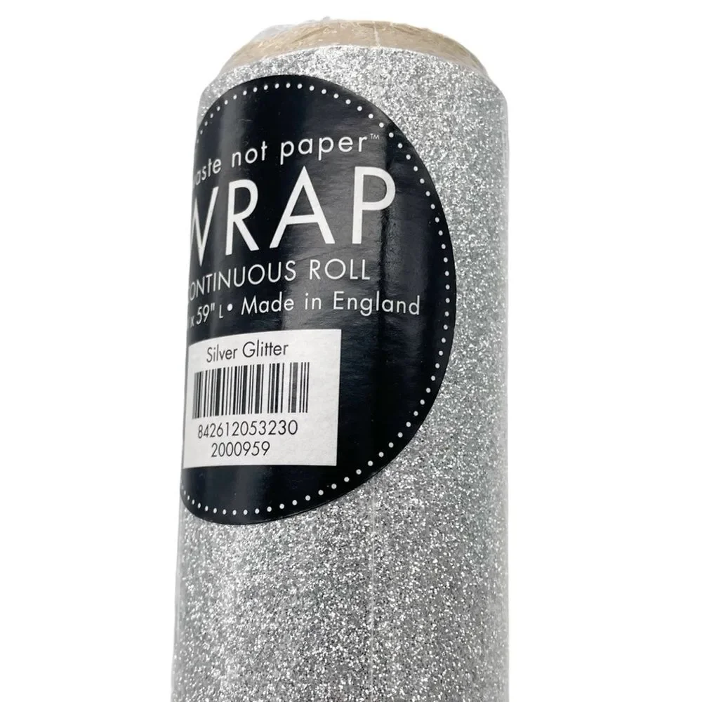 NWT Paper Source Silver Glitter Wrapping Paper Roll 27.5”x59” Designer Gift Wrap
